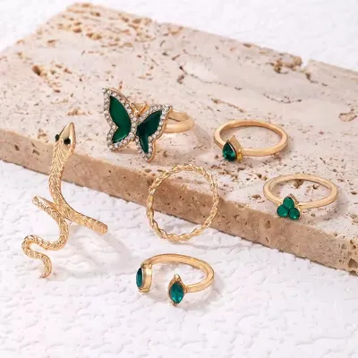 Crystal Butterfly Snake Finger Knuckle Ring set (6 pcs)